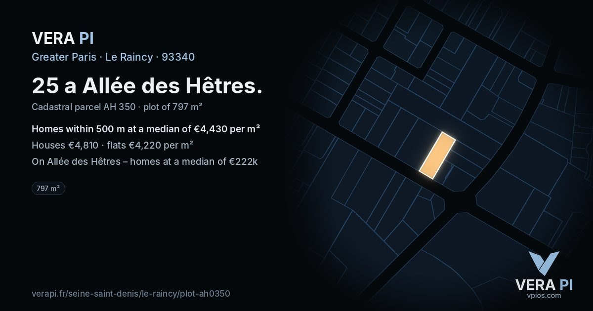 25 a Allée des Hêtres, Le Raincy at night – the plot lit, the parcels around coloured by the prices near them