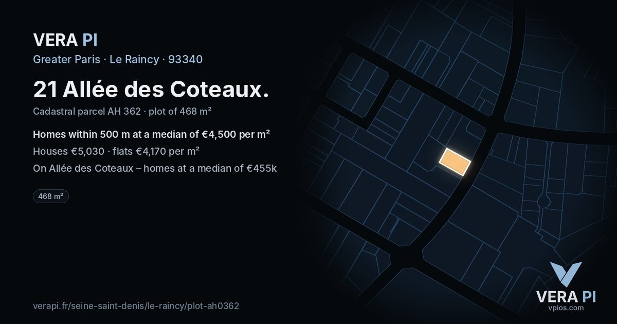 21 Allée des Coteaux, Le Raincy at night – the plot lit, the parcels around coloured by the prices near them