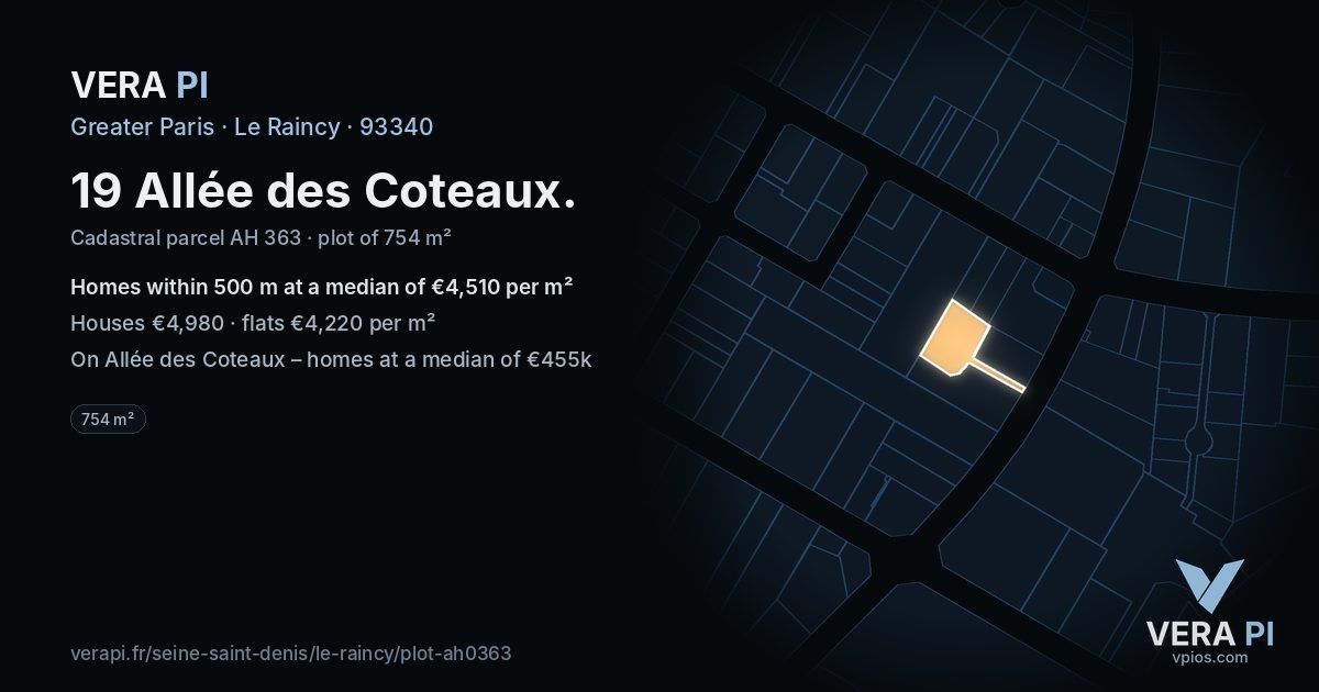 19 Allée des Coteaux, Le Raincy at night – the plot lit, the parcels around coloured by the prices near them