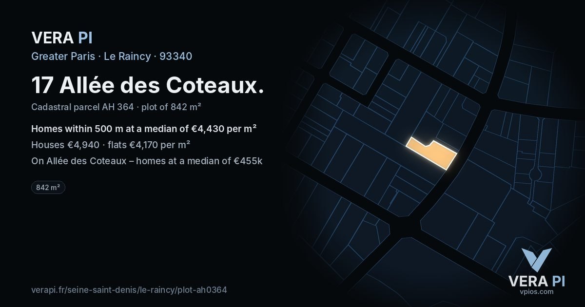 17 Allée des Coteaux, Le Raincy at night – the plot lit, the parcels around coloured by the prices near them