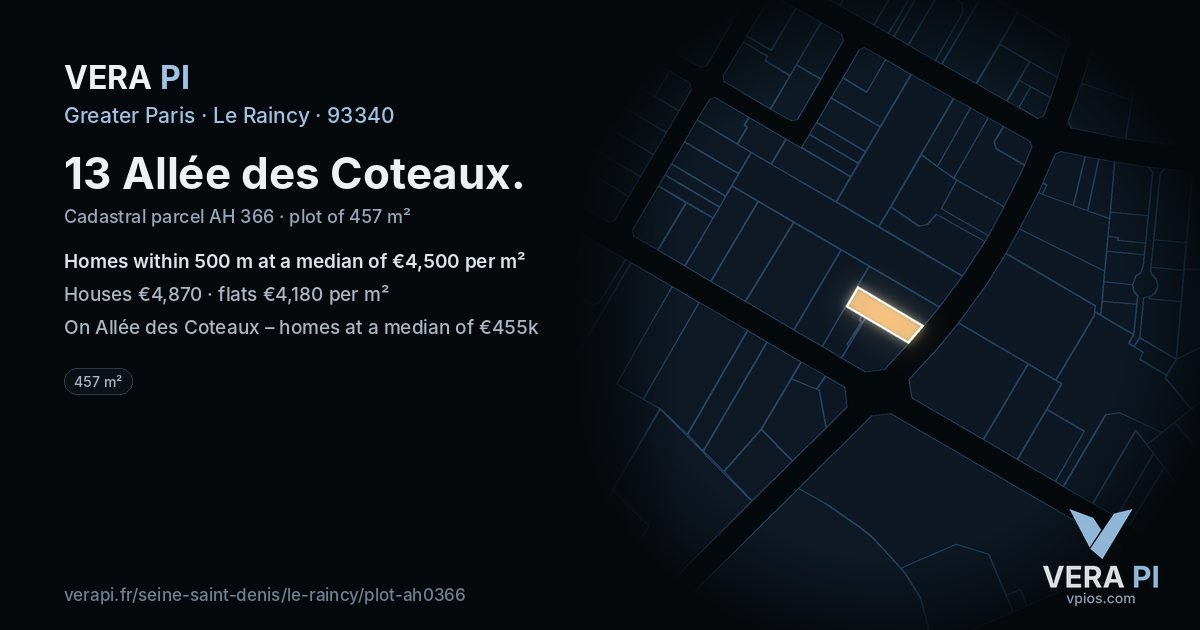 13 Allée des Coteaux, Le Raincy at night – the plot lit, the parcels around coloured by the prices near them