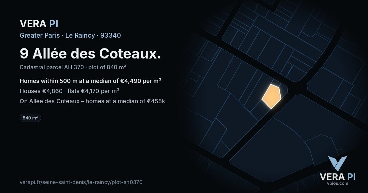 9 Allée des Coteaux, Le Raincy at night – the plot lit, the parcels around coloured by the prices near them