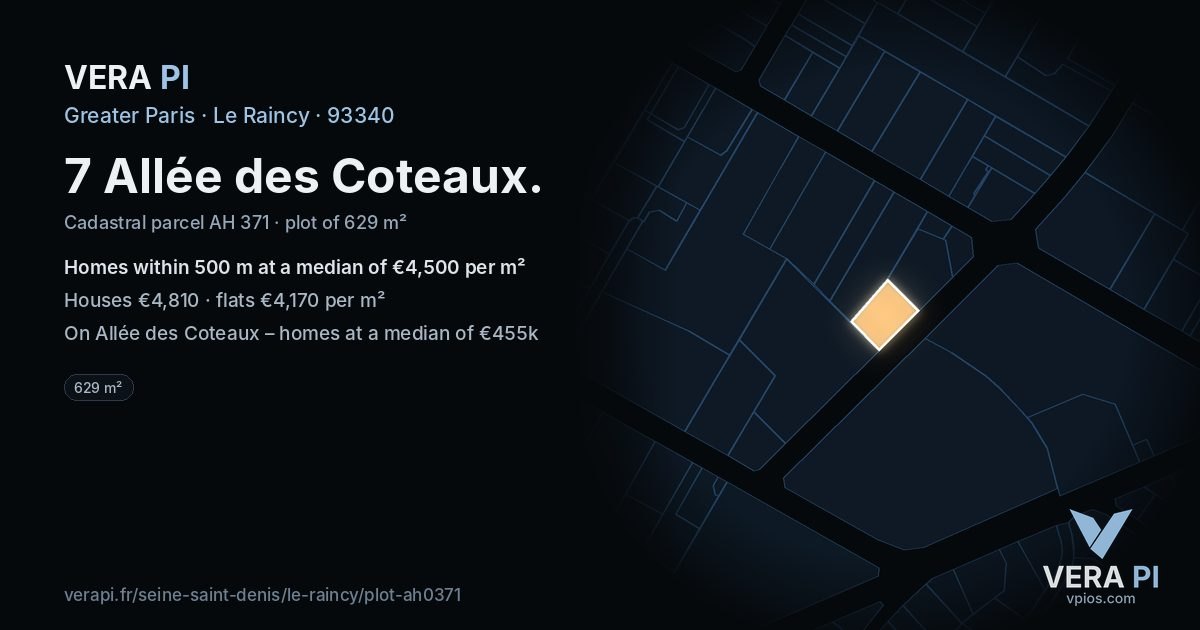 7 Allée des Coteaux, Le Raincy at night – the plot lit, the parcels around coloured by the prices near them