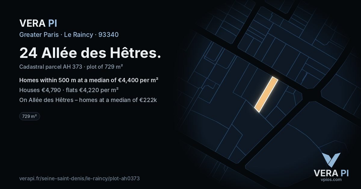 24 Allée des Hêtres, Le Raincy at night – the plot lit, the parcels around coloured by the prices near them