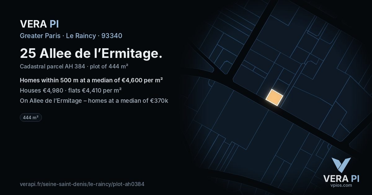 25 Allee de l’Ermitage, Le Raincy at night – the plot lit, the parcels around coloured by the prices near them