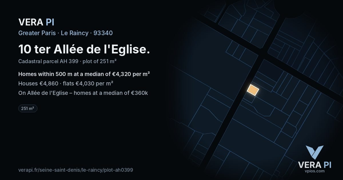 10 ter Allée de l'Eglise, Le Raincy at night – the plot lit, the parcels around coloured by the prices near them