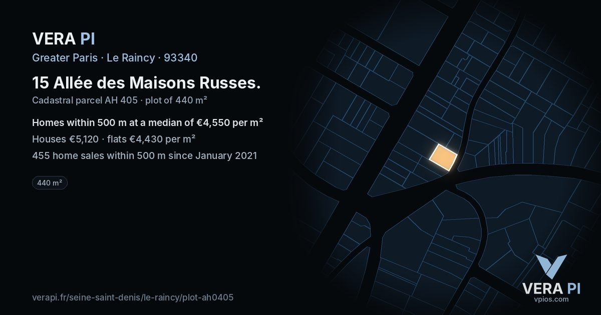 15 Allée des Maisons Russes, Le Raincy at night – the plot lit, the parcels around coloured by the prices near them