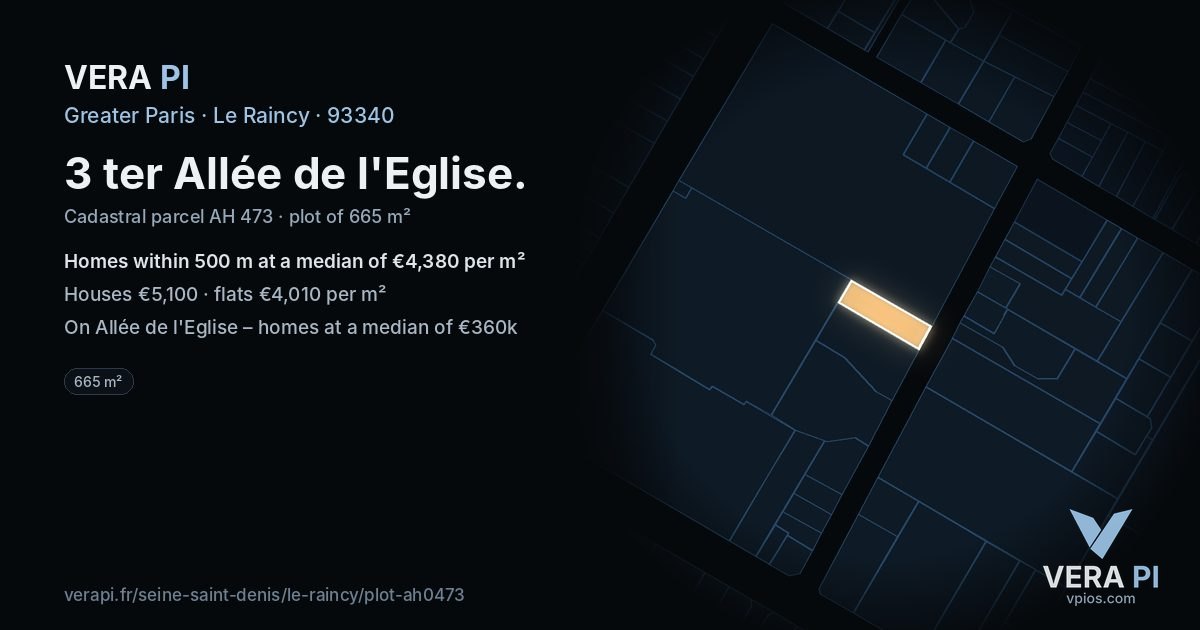 3 ter Allée de l'Eglise, Le Raincy at night – the plot lit, the parcels around coloured by the prices near them