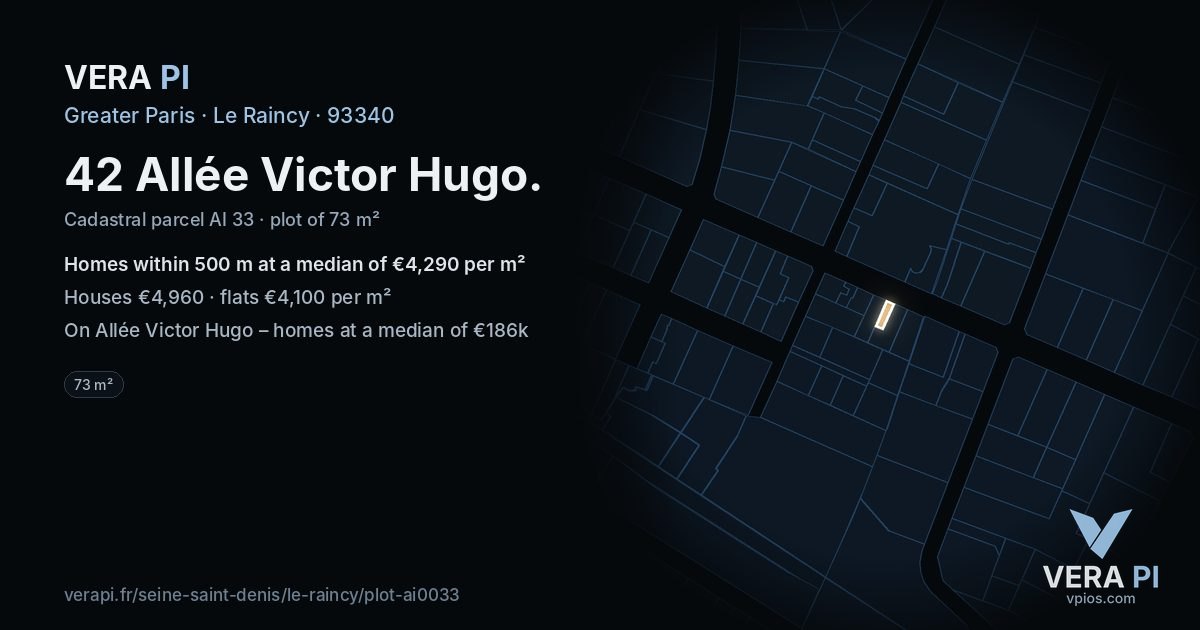 42 Allée Victor Hugo, Le Raincy at night – the plot lit, the parcels around coloured by the prices near them