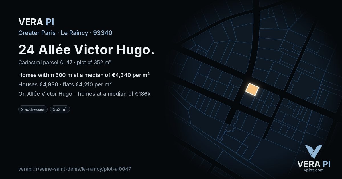 24 Allée Victor Hugo, Le Raincy at night – the plot lit, the parcels around coloured by the prices near them
