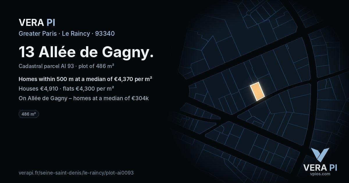 13 Allée de Gagny, Le Raincy at night – the plot lit, the parcels around coloured by the prices near them