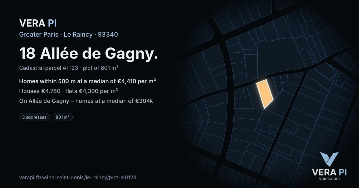 18 Allée de Gagny, Le Raincy at night – the plot lit, the parcels around coloured by the prices near them