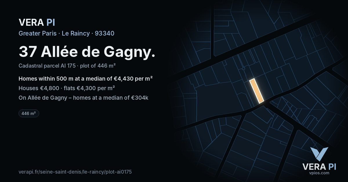 37 Allée de Gagny, Le Raincy at night – the plot lit, the parcels around coloured by the prices near them