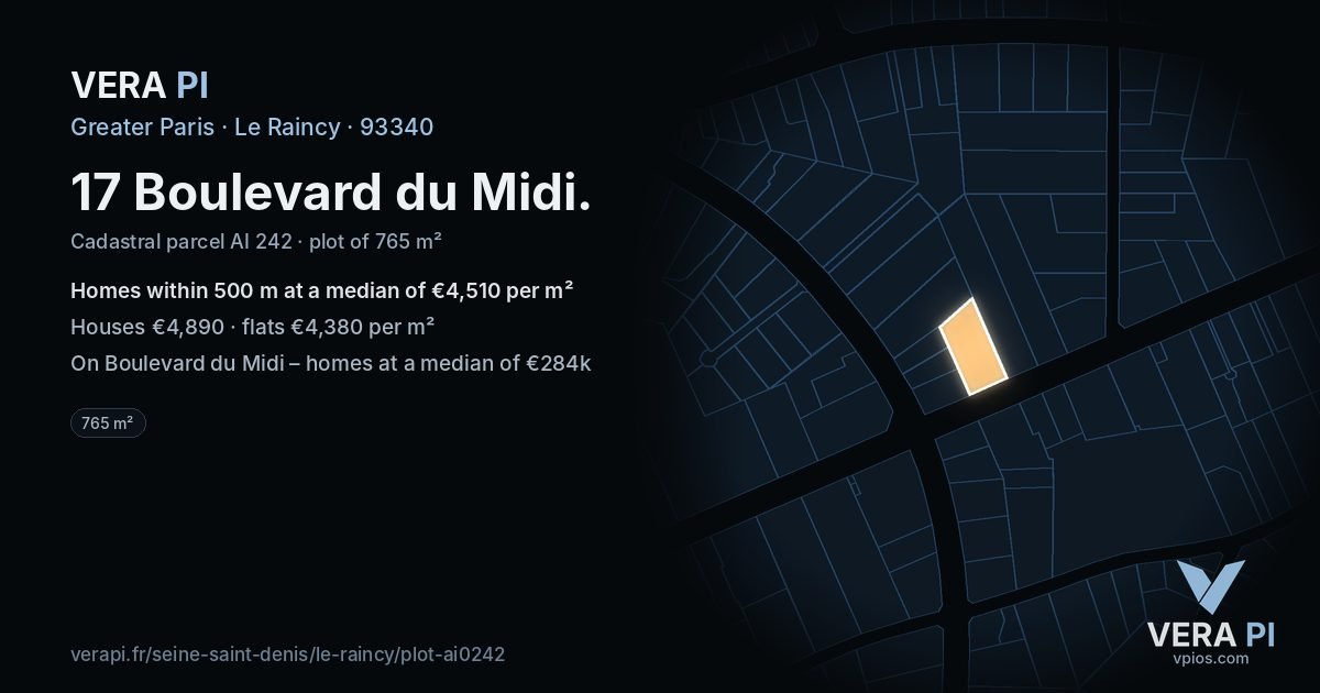 17 Boulevard du Midi, Le Raincy at night – the plot lit, the parcels around coloured by the prices near them