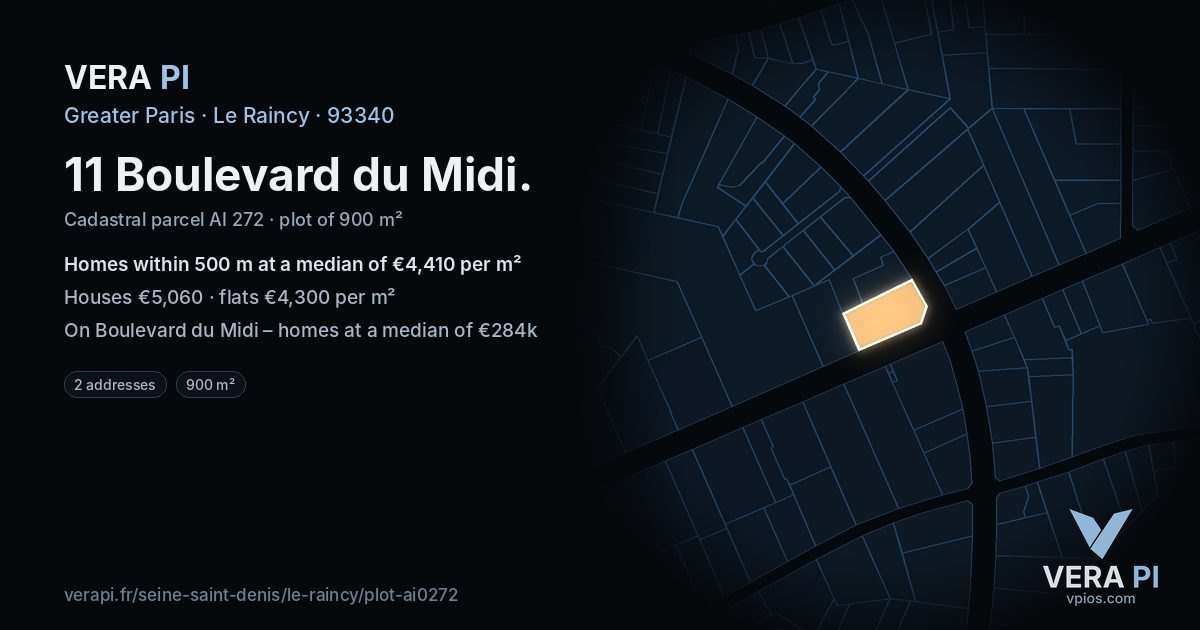 11 Boulevard du Midi, Le Raincy at night – the plot lit, the parcels around coloured by the prices near them