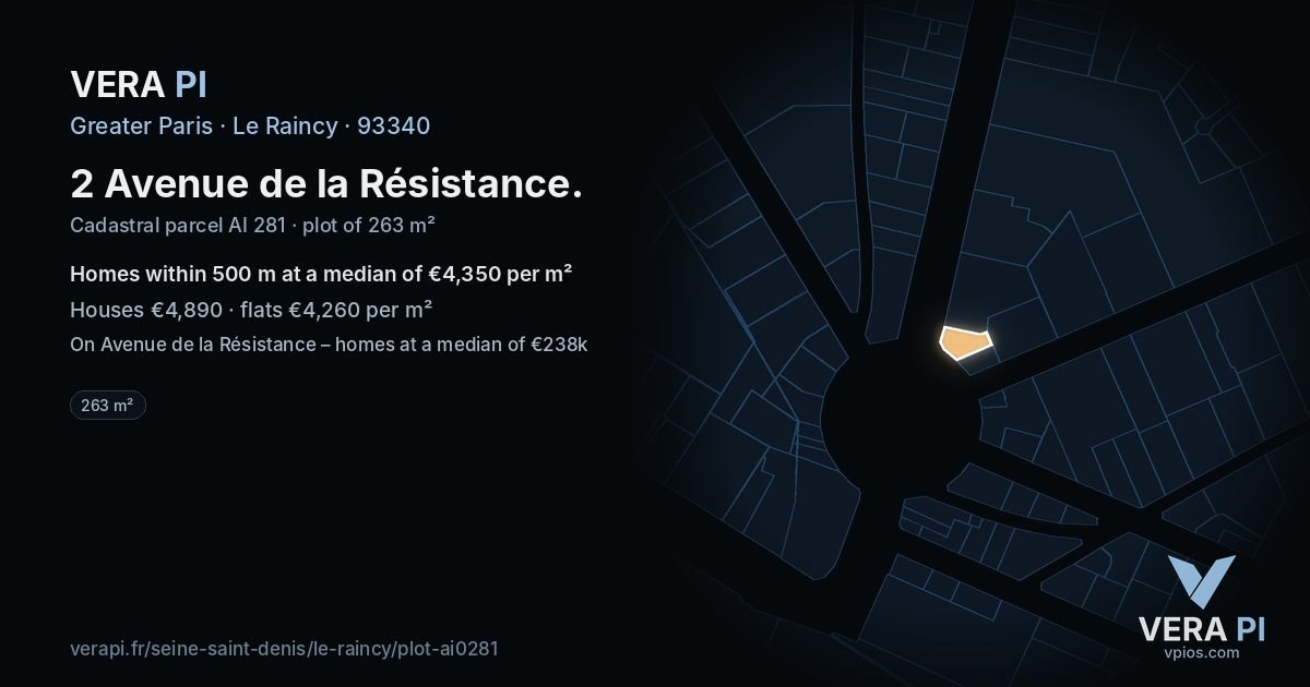 2 Avenue de la Résistance, Le Raincy at night – the plot lit, the parcels around coloured by the prices near them