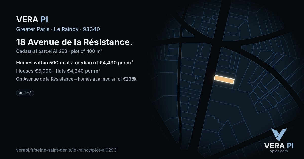 18 Avenue de la Résistance, Le Raincy at night – the plot lit, the parcels around coloured by the prices near them