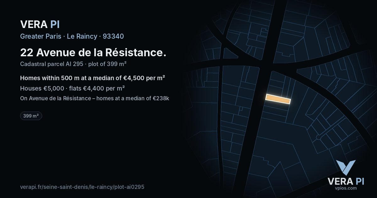 22 Avenue de la Résistance, Le Raincy at night – the plot lit, the parcels around coloured by the prices near them