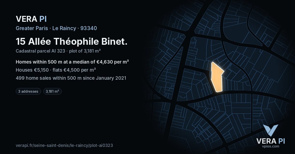 15 Allée Théophile Binet, Le Raincy at night – the plot lit, the parcels around coloured by the prices near them
