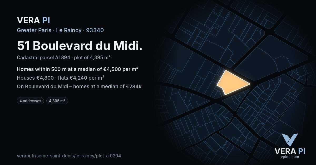51 Boulevard du Midi, Le Raincy at night – the plot lit, the parcels around coloured by the prices near them