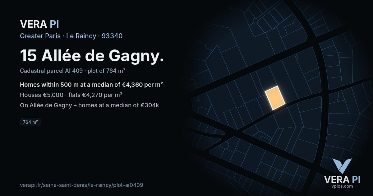 15 Allée de Gagny, Le Raincy at night – the plot lit, the parcels around coloured by the prices near them