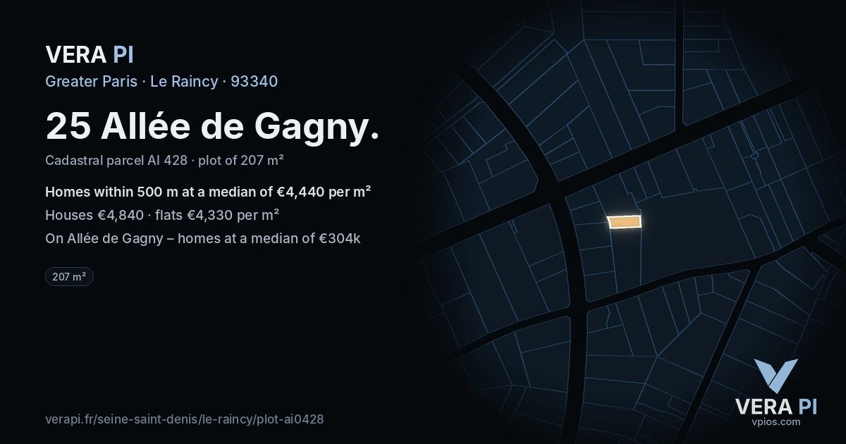 25 Allée de Gagny, Le Raincy at night – the plot lit, the parcels around coloured by the prices near them