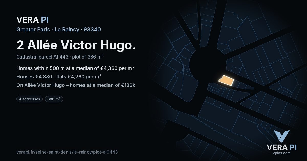 2 Allée Victor Hugo, Le Raincy at night – the plot lit, the parcels around coloured by the prices near them