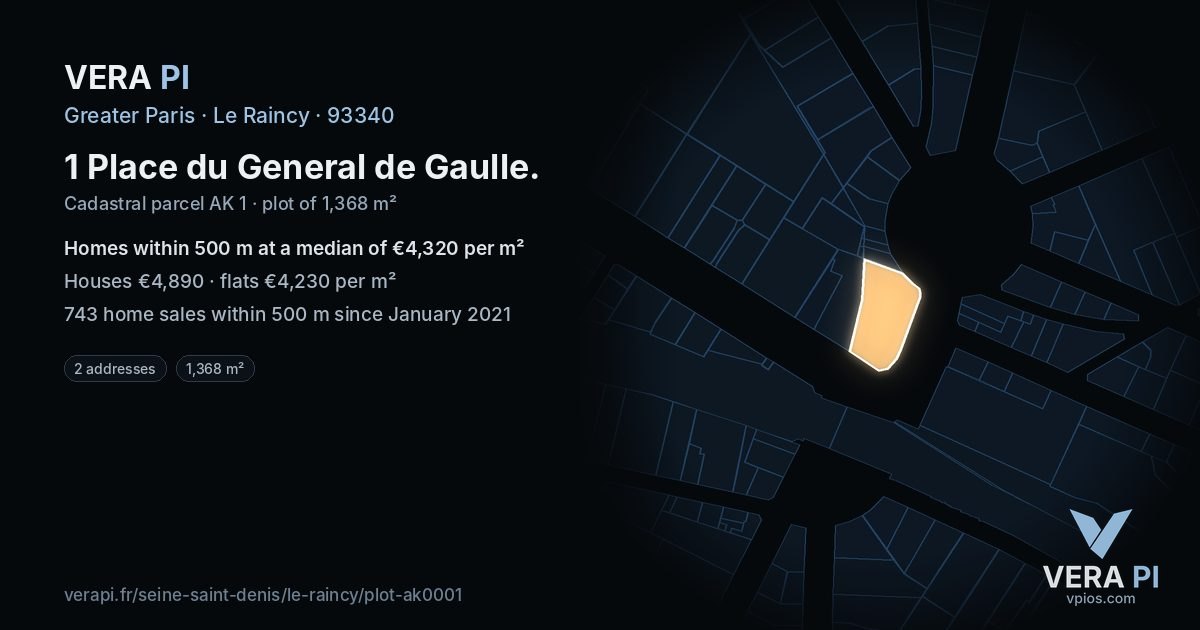 1 Place du General de Gaulle, Le Raincy at night – the plot lit, the parcels around coloured by the prices near them
