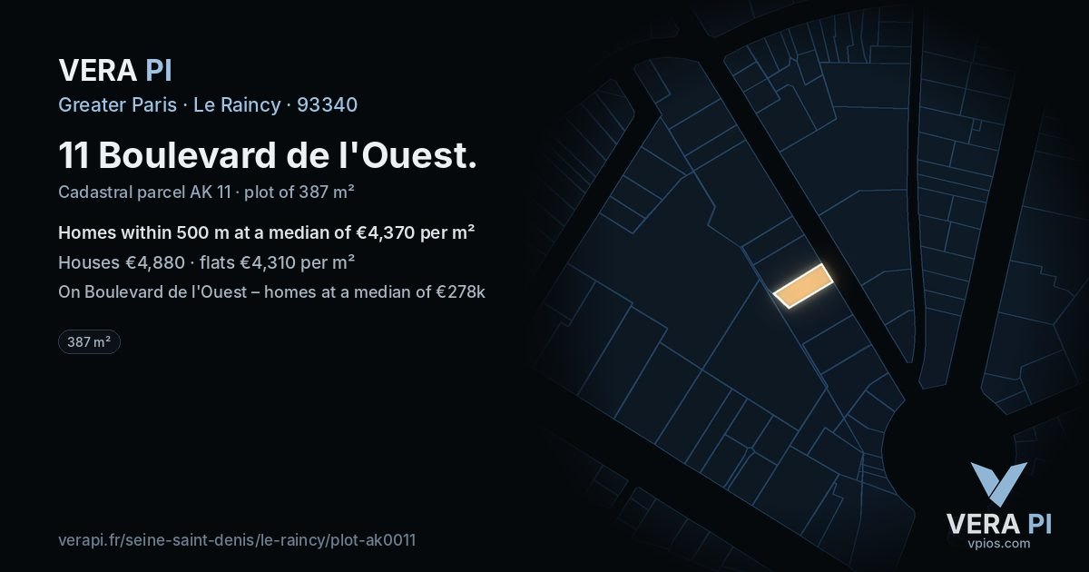 11 Boulevard de l'Ouest, Le Raincy at night – the plot lit, the parcels around coloured by the prices near them
