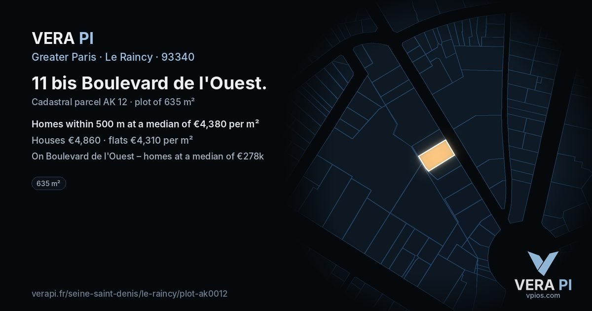 11 bis Boulevard de l'Ouest, Le Raincy at night – the plot lit, the parcels around coloured by the prices near them