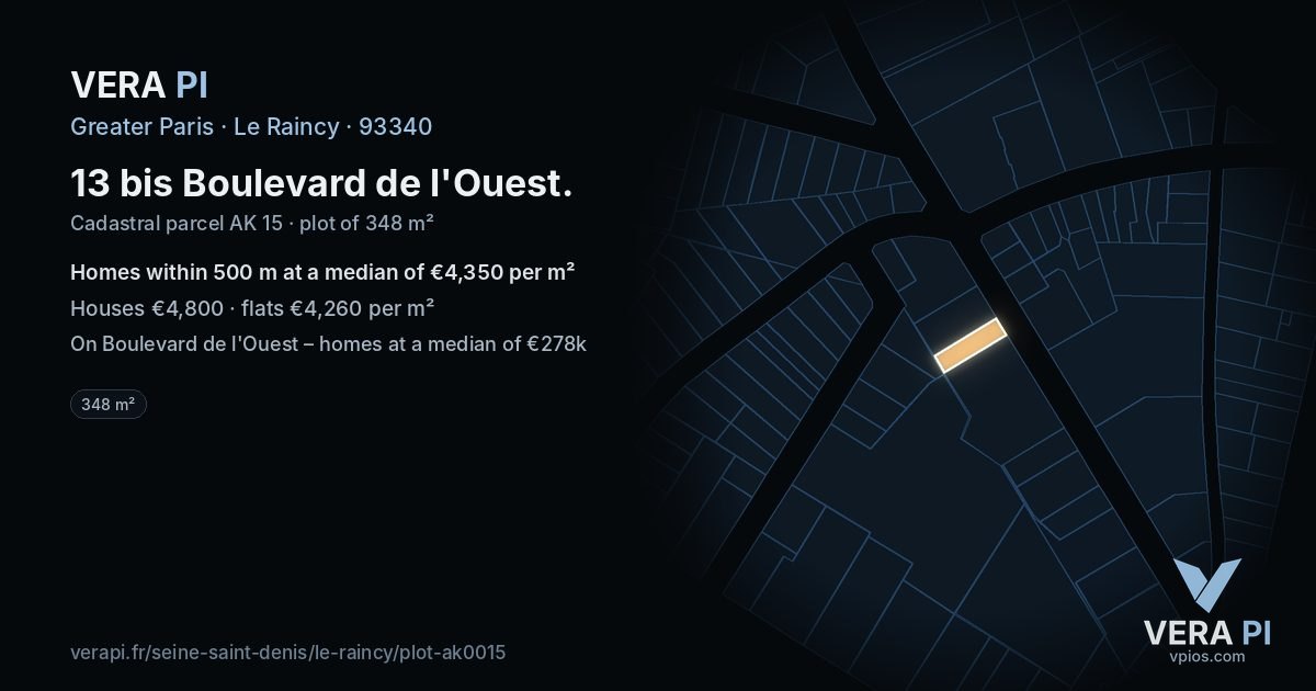 13 bis Boulevard de l'Ouest, Le Raincy at night – the plot lit, the parcels around coloured by the prices near them