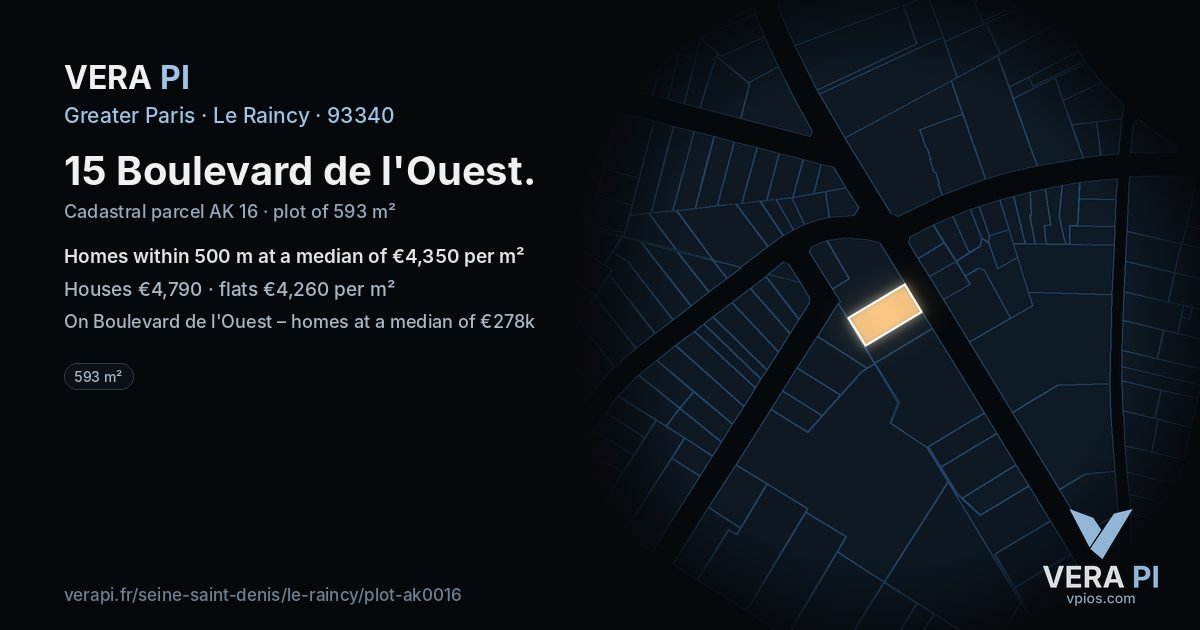 15 Boulevard de l'Ouest, Le Raincy at night – the plot lit, the parcels around coloured by the prices near them