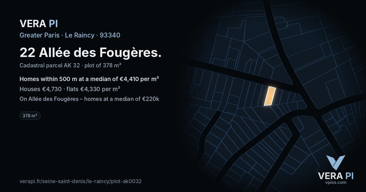 22 Allée des Fougères, Le Raincy at night – the plot lit, the parcels around coloured by the prices near them