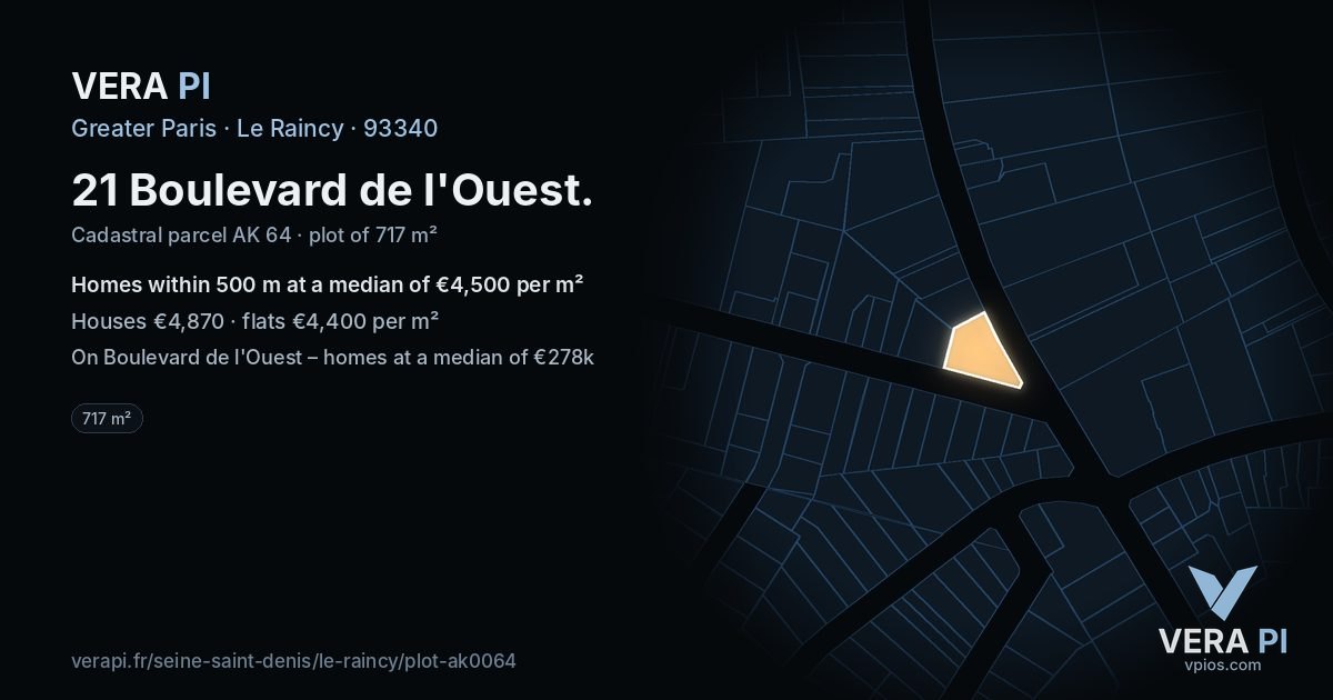 21 Boulevard de l'Ouest, Le Raincy at night – the plot lit, the parcels around coloured by the prices near them