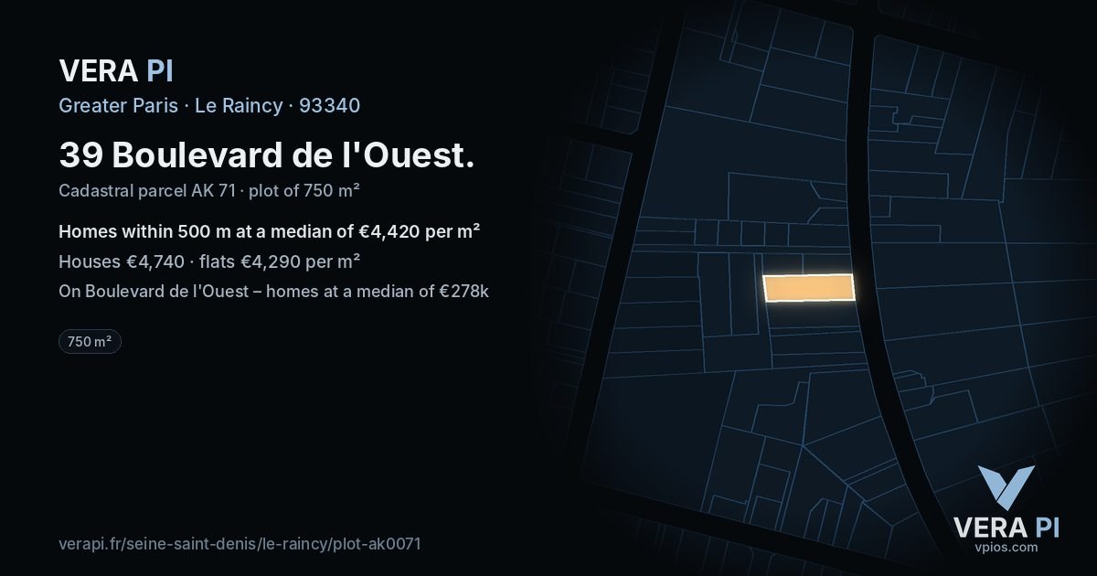 39 Boulevard de l'Ouest, Le Raincy at night – the plot lit, the parcels around coloured by the prices near them