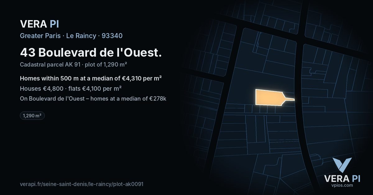 43 Boulevard de l'Ouest, Le Raincy at night – the plot lit, the parcels around coloured by the prices near them