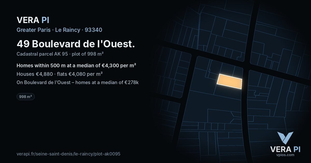 49 Boulevard de l'Ouest, Le Raincy at night – the plot lit, the parcels around coloured by the prices near them