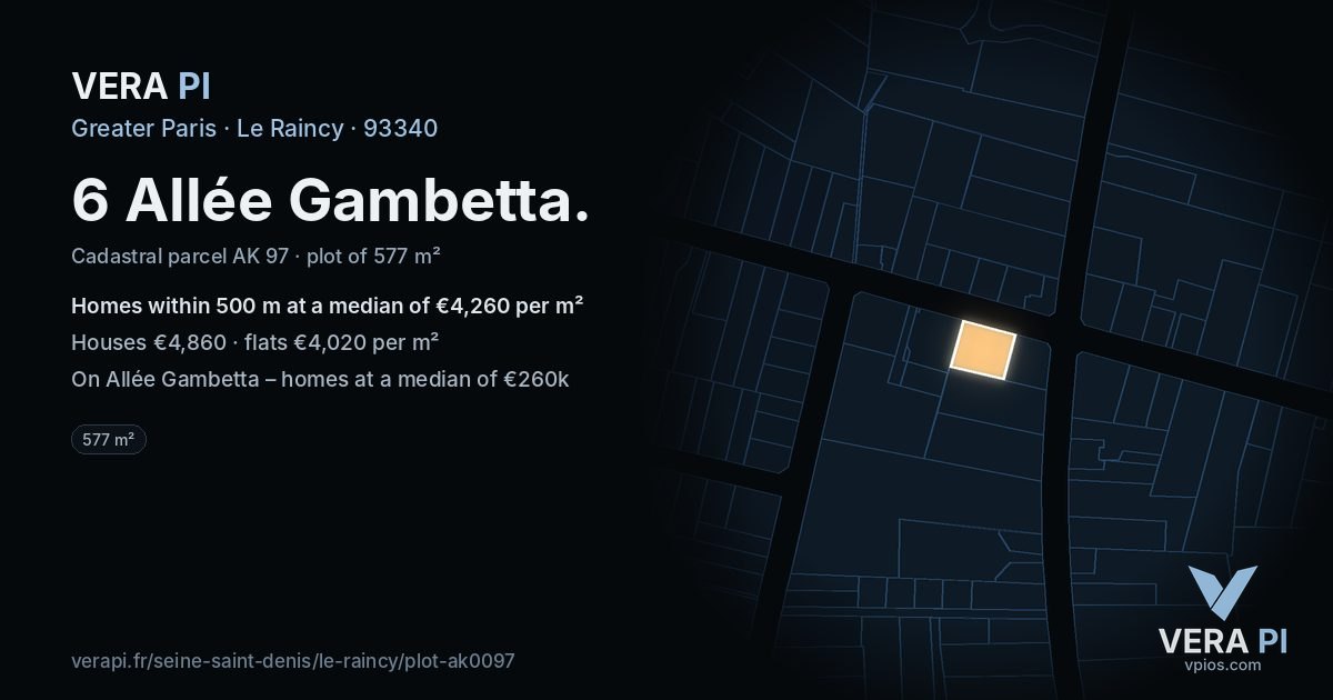 6 Allée Gambetta, Le Raincy at night – the plot lit, the parcels around coloured by the prices near them
