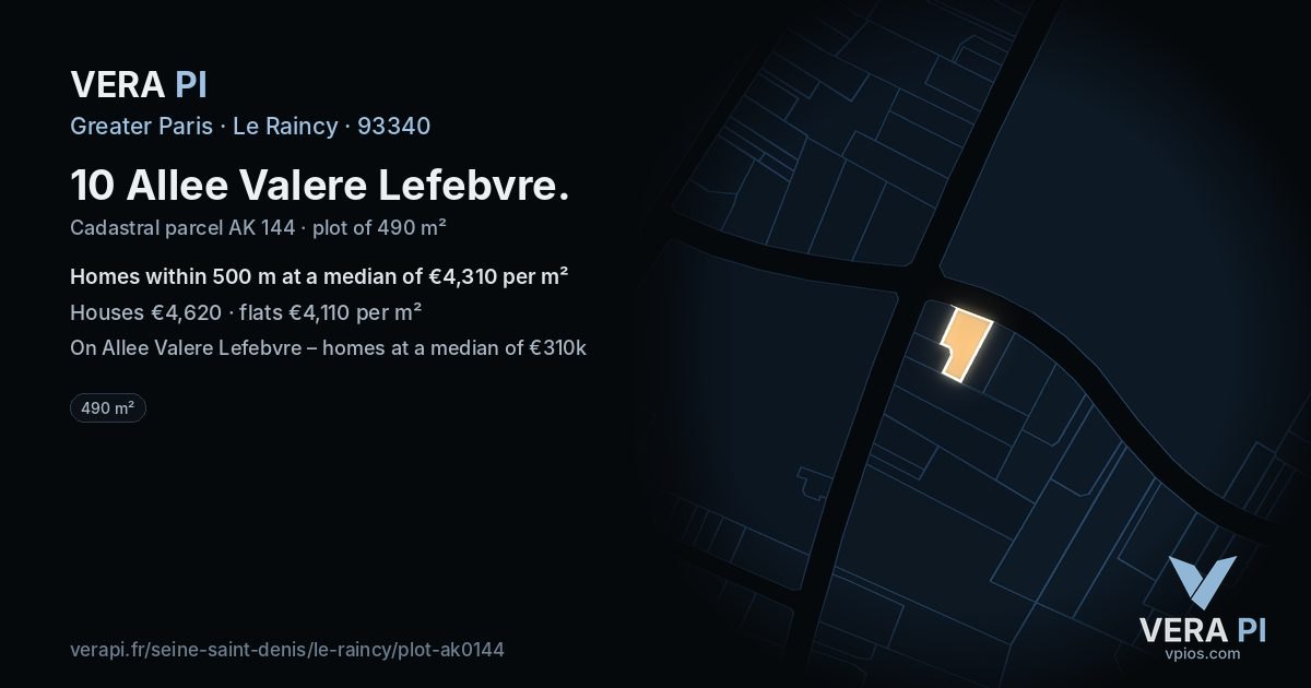10 Allee Valere Lefebvre, Le Raincy at night – the plot lit, the parcels around coloured by the prices near them