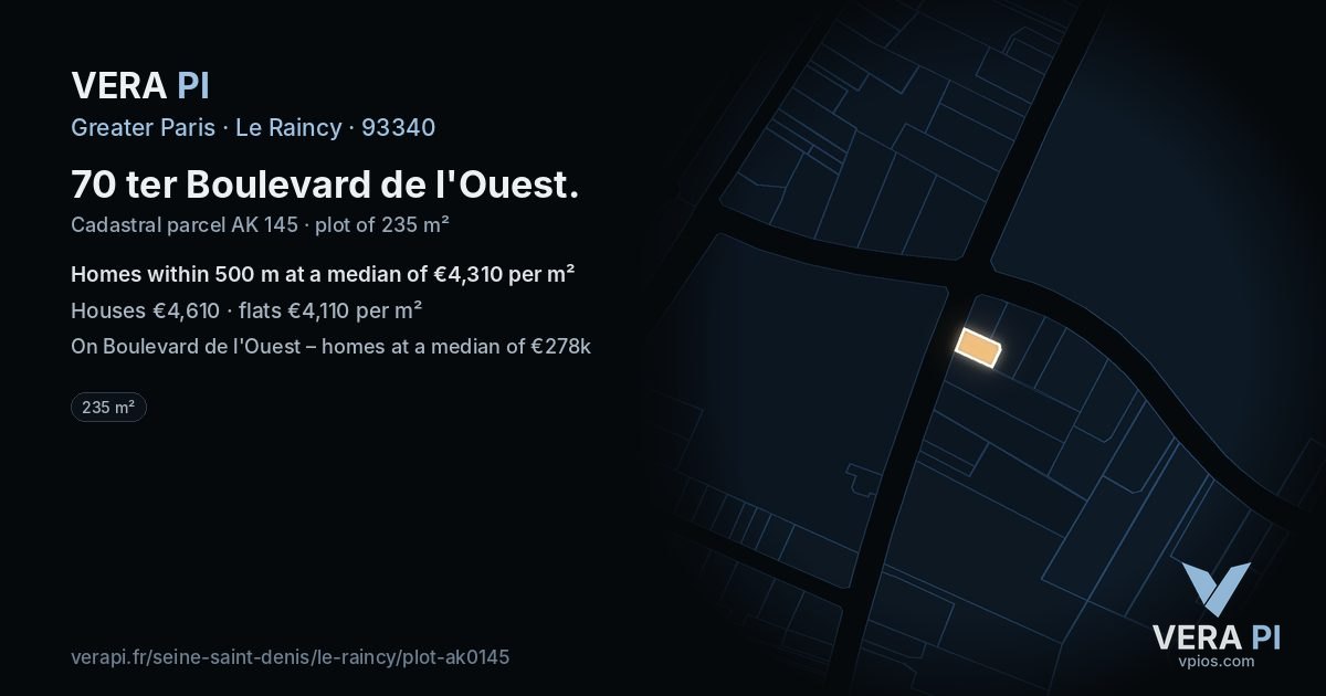 70 ter Boulevard de l'Ouest, Le Raincy at night – the plot lit, the parcels around coloured by the prices near them