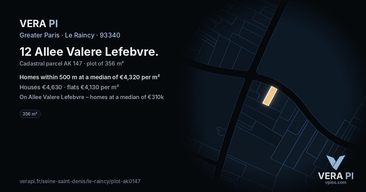 12 Allee Valere Lefebvre, Le Raincy at night – the plot lit, the parcels around coloured by the prices near them