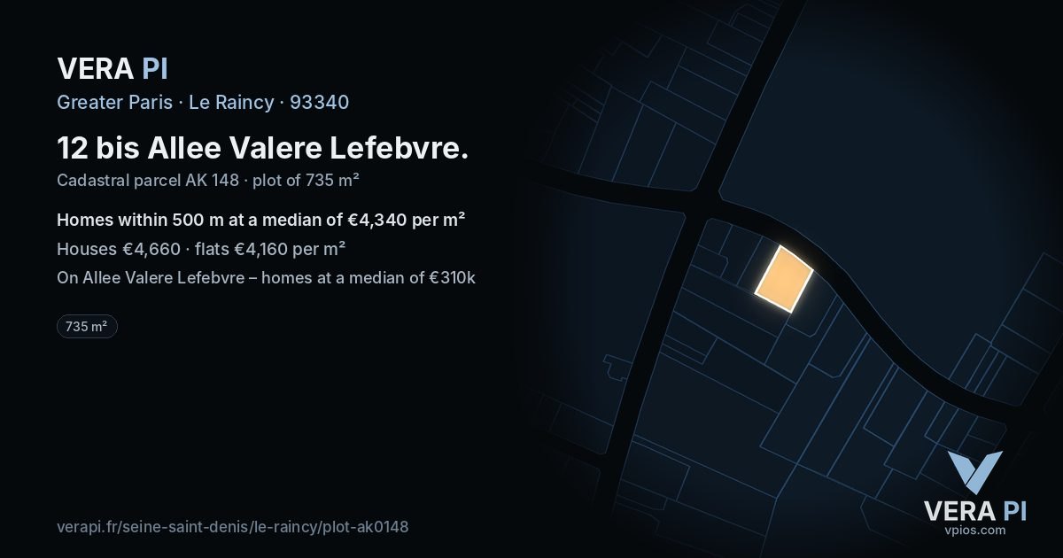 12 bis Allee Valere Lefebvre, Le Raincy at night – the plot lit, the parcels around coloured by the prices near them