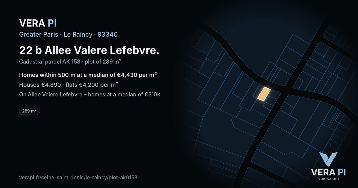 22 b Allee Valere Lefebvre, Le Raincy at night – the plot lit, the parcels around coloured by the prices near them