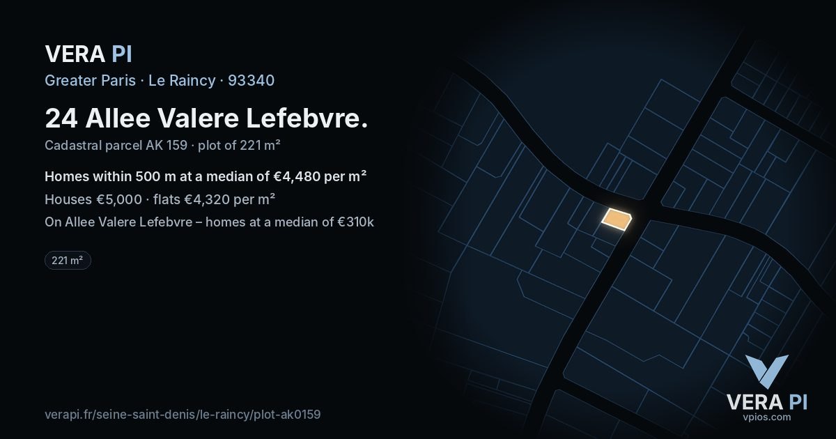 24 Allee Valere Lefebvre, Le Raincy at night – the plot lit, the parcels around coloured by the prices near them