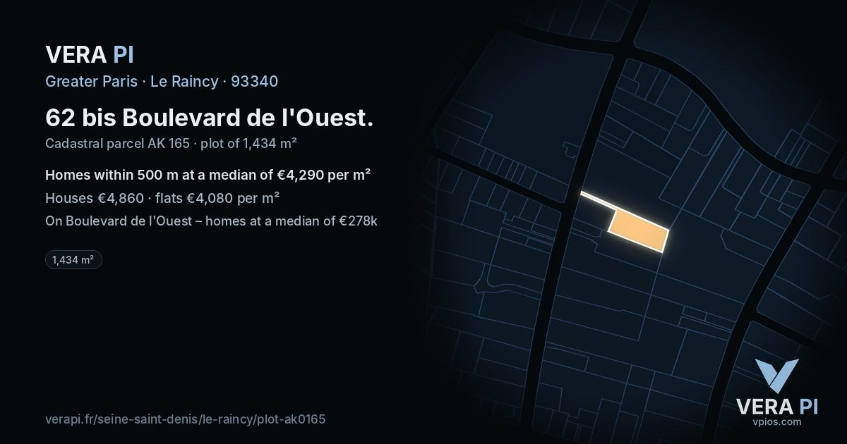62 bis Boulevard de l'Ouest, Le Raincy at night – the plot lit, the parcels around coloured by the prices near them