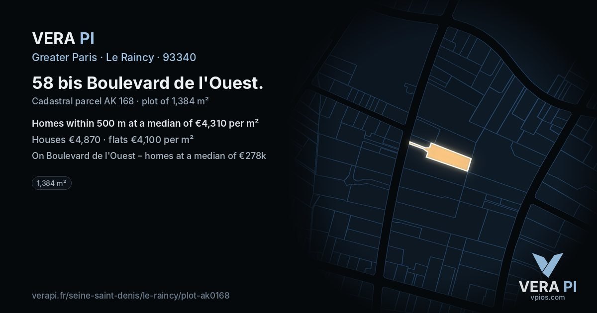 58 bis Boulevard de l'Ouest, Le Raincy at night – the plot lit, the parcels around coloured by the prices near them