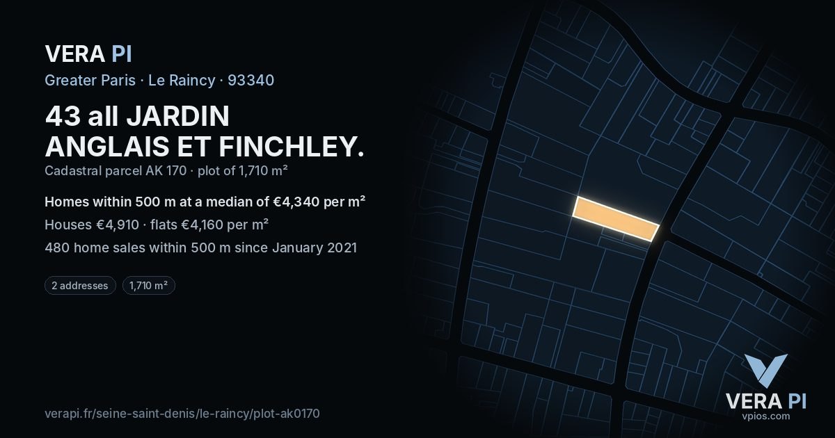 43 all JARDIN ANGLAIS ET FINCHLEY, Le Raincy at night – the plot lit, the parcels around coloured by the prices near them