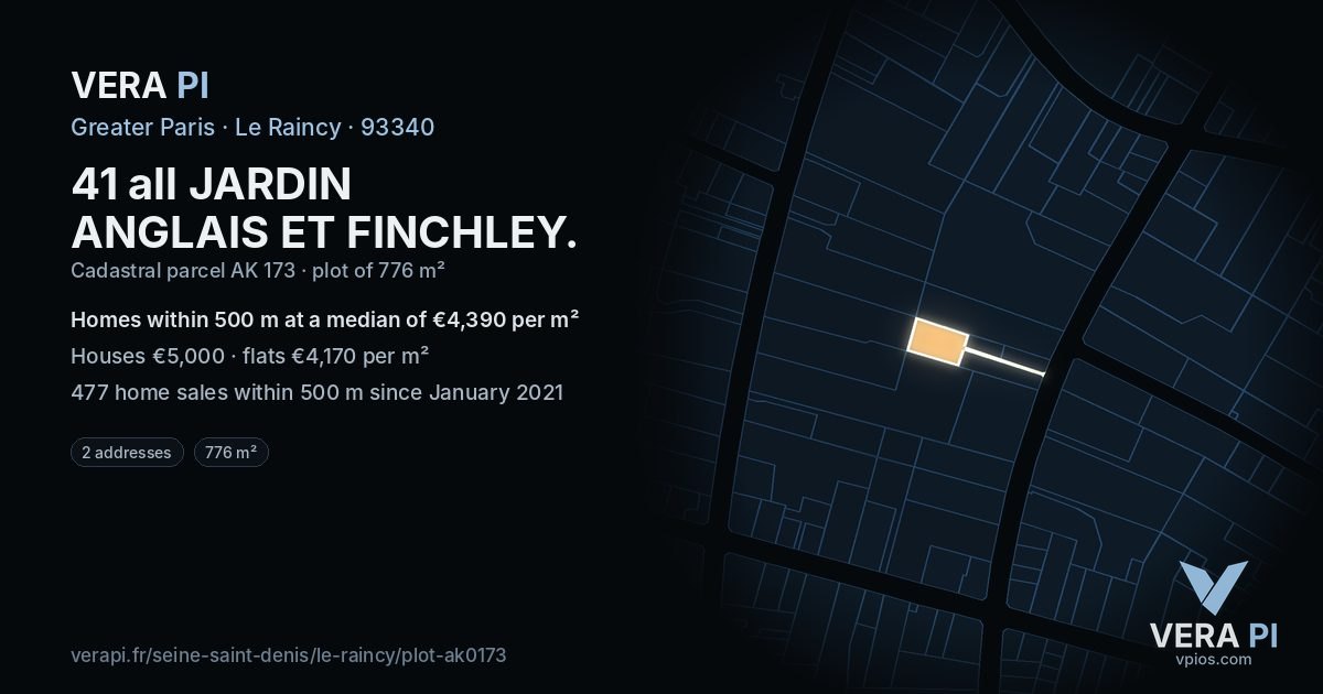 41 all JARDIN ANGLAIS ET FINCHLEY, Le Raincy at night – the plot lit, the parcels around coloured by the prices near them