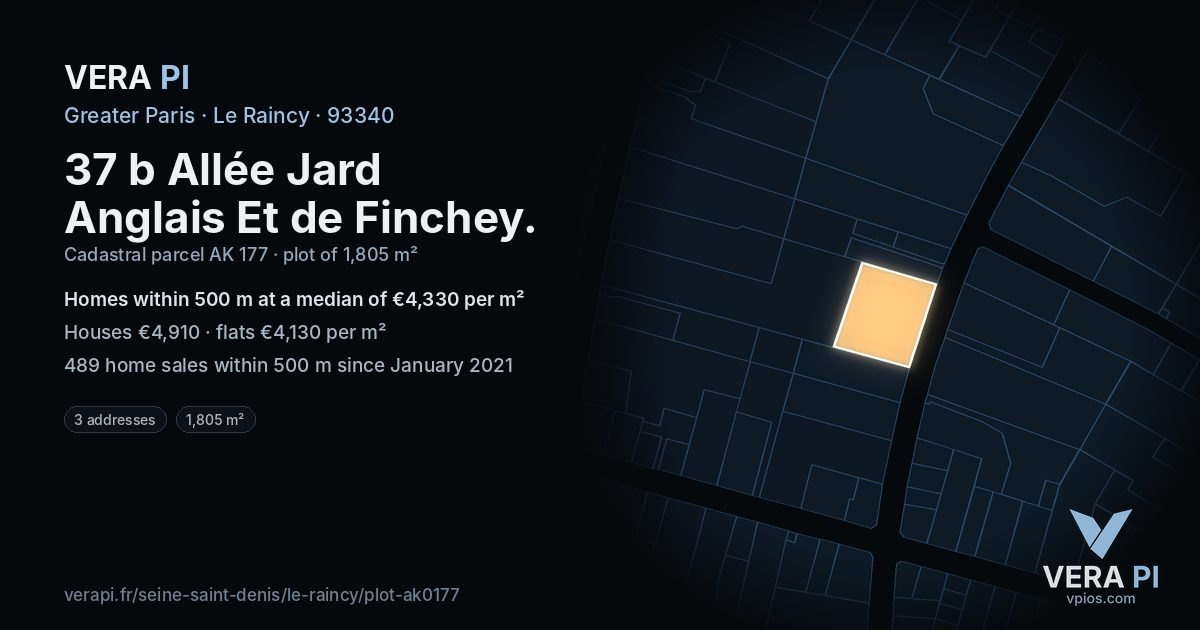 37 b Allée Jard Anglais Et de Finchey, Le Raincy at night – the plot lit, the parcels around coloured by the prices near them