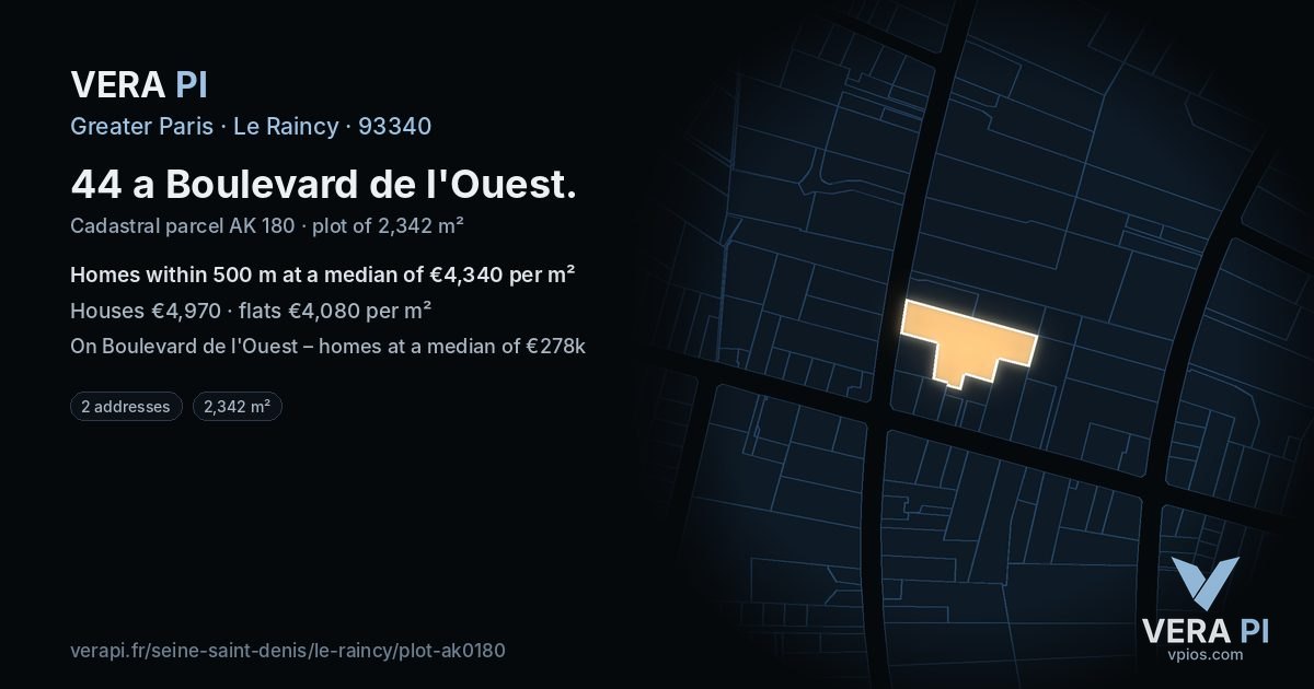 44 a Boulevard de l'Ouest, Le Raincy at night – the plot lit, the parcels around coloured by the prices near them